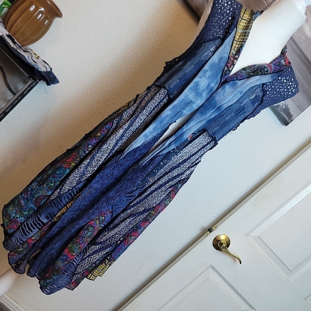 Artistic Blue Patchwork Cardigan